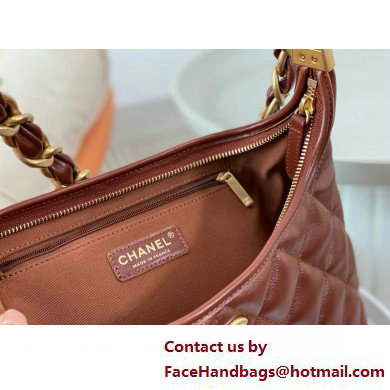 Chanel Shiny Lambskin  &  Gold-Tone Metal Hobo handBag brown AS4912 2025